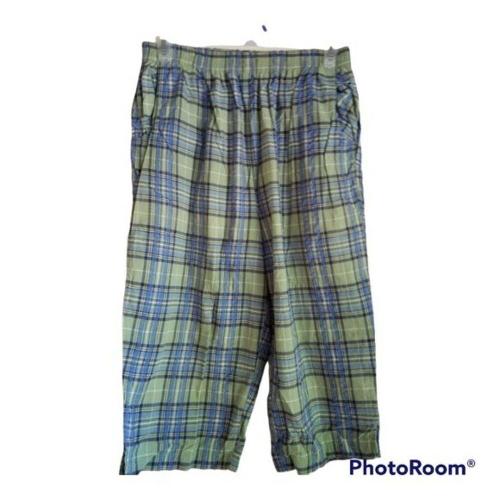 Green, Blue and Yellow Checked Capri Pants Size L